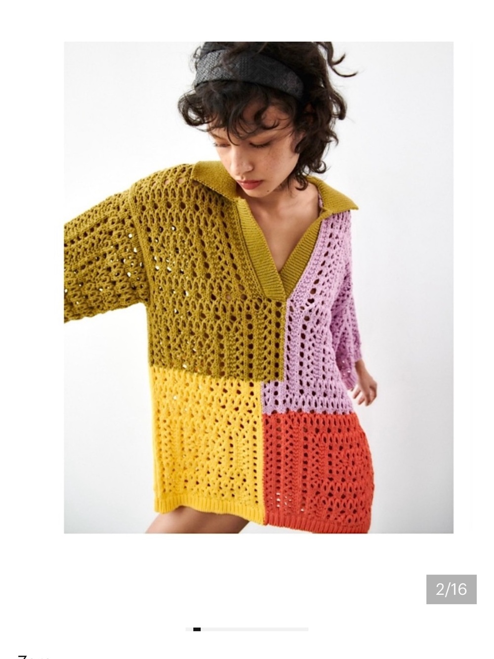 Zara Colorblock Crochet tunic sweater — Olive, Yellow, Lavender & Coral